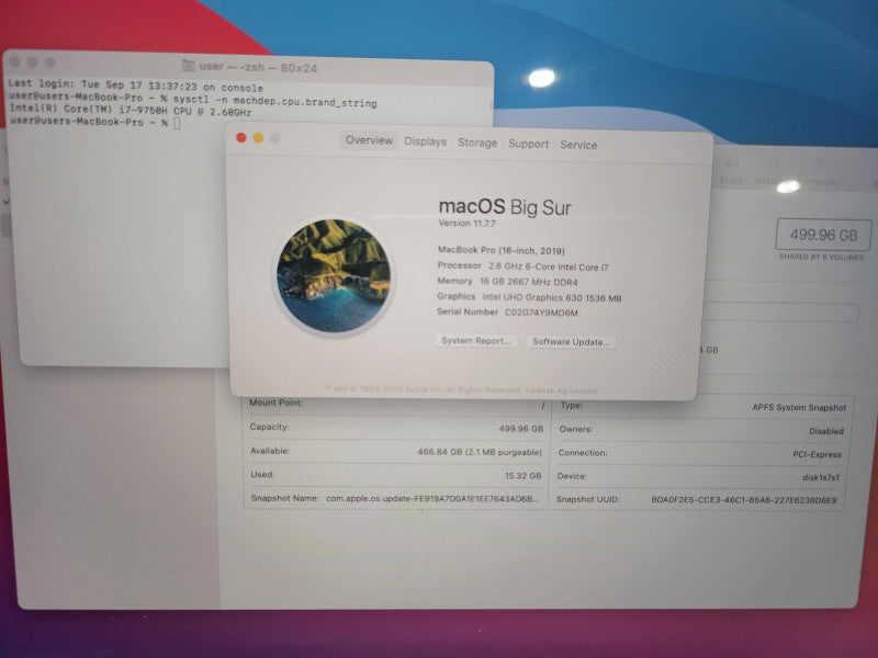 Apple Macbook Pro 2019 16" 6-Core i7-9750H @ 2.6GHz 16GB DDR4 500GB SSD Radeo !