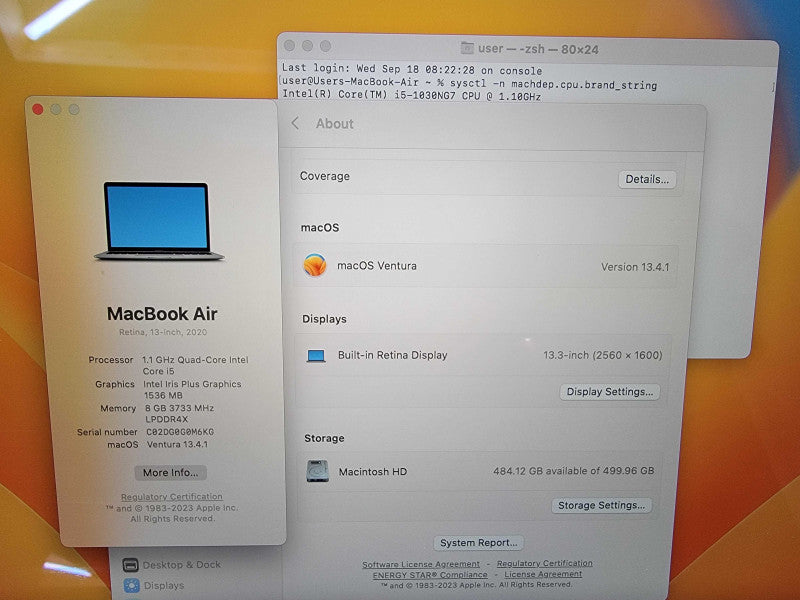 MacBook Air Retina A2179 | i5-1030NG7 @1.1GHz | 8GB DDR4 | 250GB SSD - READ  Lap200