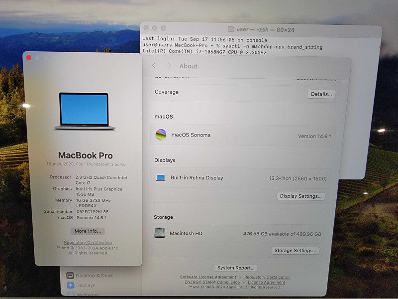 MacBook Pro Retina 2020 13" | 4-Core i7-1068NG7 @2.3GHz 16GB DDR4 | 512GB SSD  Lap200