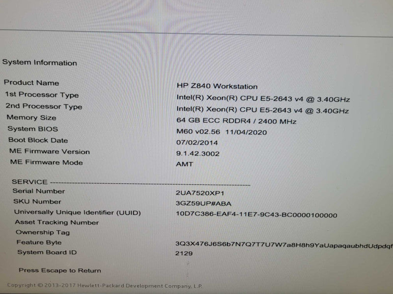 HP Z840 - 2x Xeon E5-2643 V4 | 56GB RAM | NO HDD | 1275W PSU % Q%