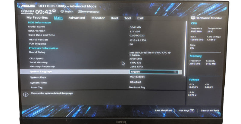 Asus D641SC SFF Desktop | Core i5-9400 | 8GB RAM | No HDD