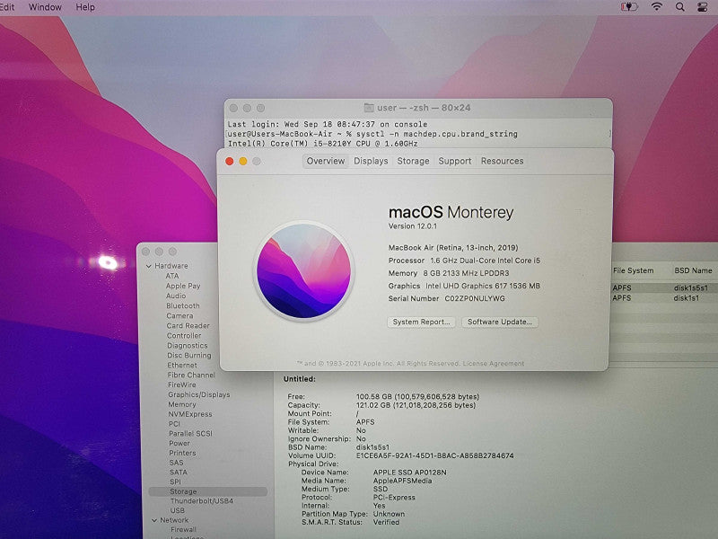 Macbook Air Retina 2019 13" |2-Core i5-8210Y@1.6GHz 8GB DDR3 120GB SSD - READ  Lap200