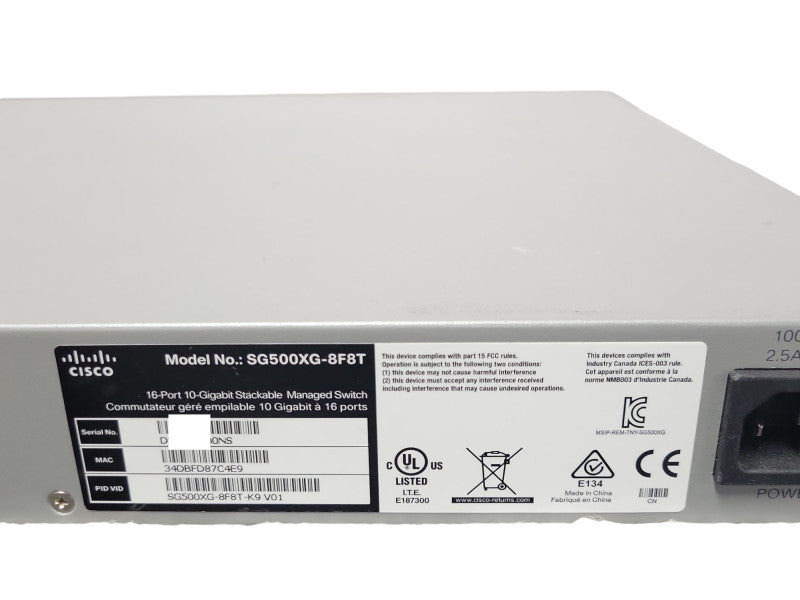 Cisco SG500XG-8F8T-K9 16 Port 10-Gig Stackable Managed Switch, READ _