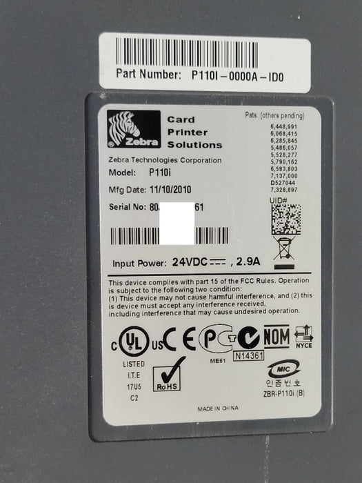 Zebra P110i ID Card Thermal USB Card Printer P110I-0000A-ID0 READ _