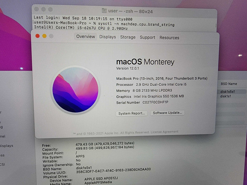 MacBook Pro Retina 13" 2016 | i5-6267U @2.9GHz | 8GB DDR3 | 500GB SSD - READ