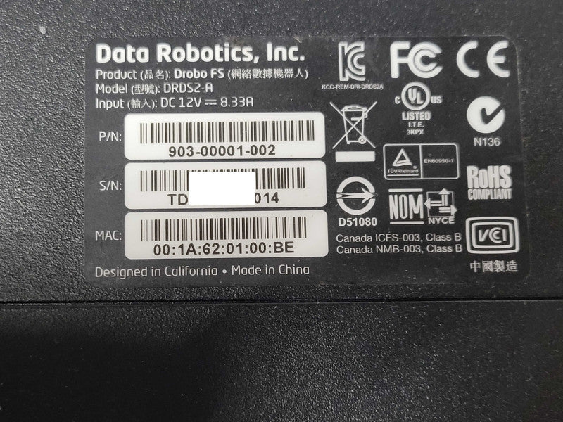 Data Robotics Drobo FS DRDS2-A 5-Bay NAS, No HDD, READ _