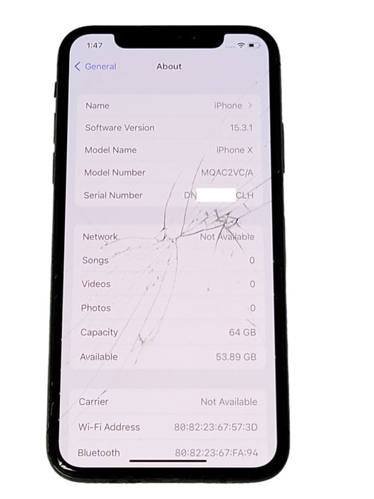 Apple iPhone X 64GB UNLOCKED, READ _