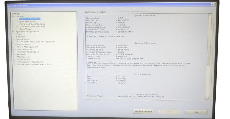 Dell Optiplex 3070 SFF | Core i5- 9500 | 8GB DDR4 | No HDD