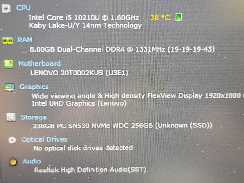 Lenovo ThinkPad T14s| i5-10210U| 8GB DDR4| 256GB SSD  NO AC β Lap200