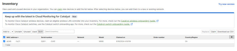 Cisco Meraki MX68-HW Cloud Managed Firewall VPN, Unclaimed