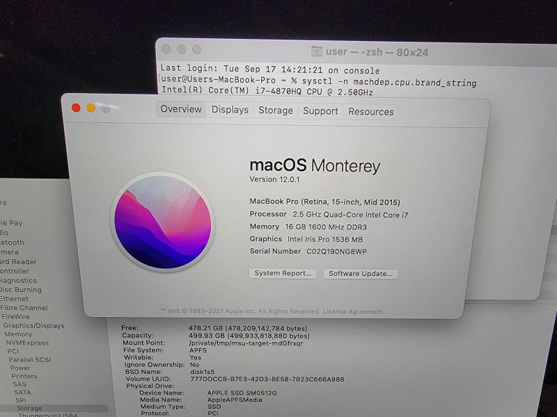 MacBook Pro Retina 2015 15" | i7-4870HQ @2.5GHz | 16GB DDR3 |500GB SSD - READ