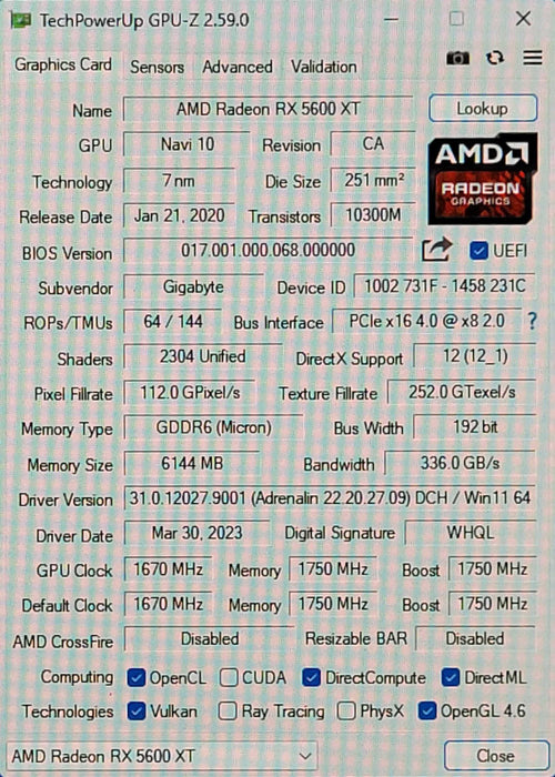 AMD Gigabyte Gaming OC RX 5600 XT 6GB GDDR6 Graphics Card