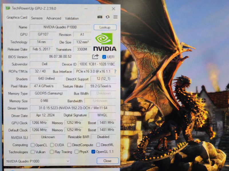 NVIDIA Quadro P1000 4GB DDR5 Graphics Card  _