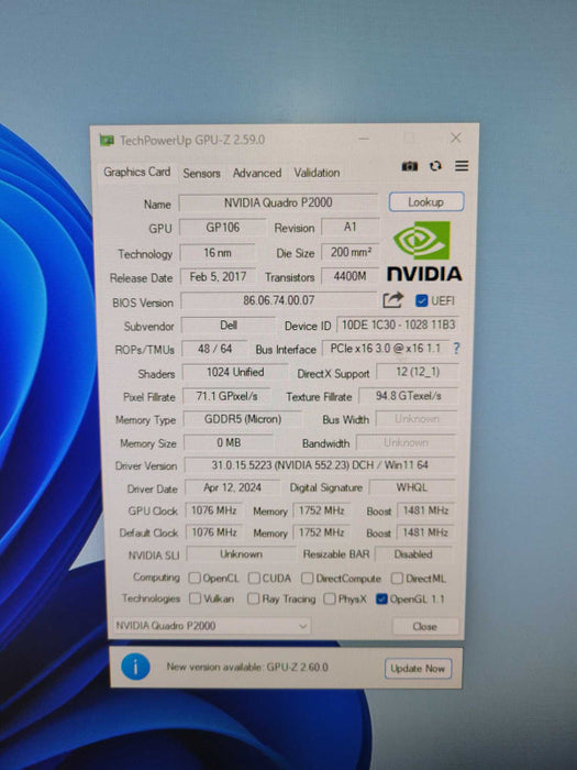 NVIDIA Quadro P2000 | 5GB Graphics Card | 4x DisplayPort !