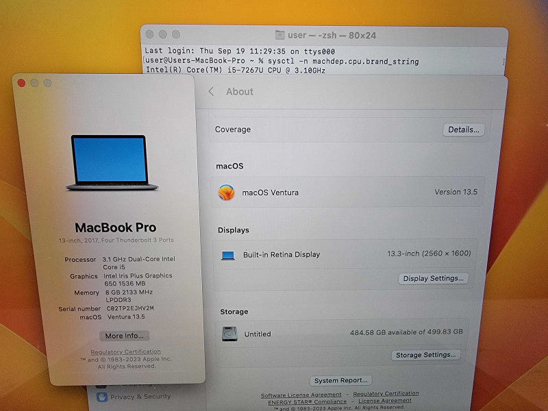 Apple MacBook Pro Retina 13" 2017 i5-7267U @3.1GHz 8GB DDR3 500GB SSD