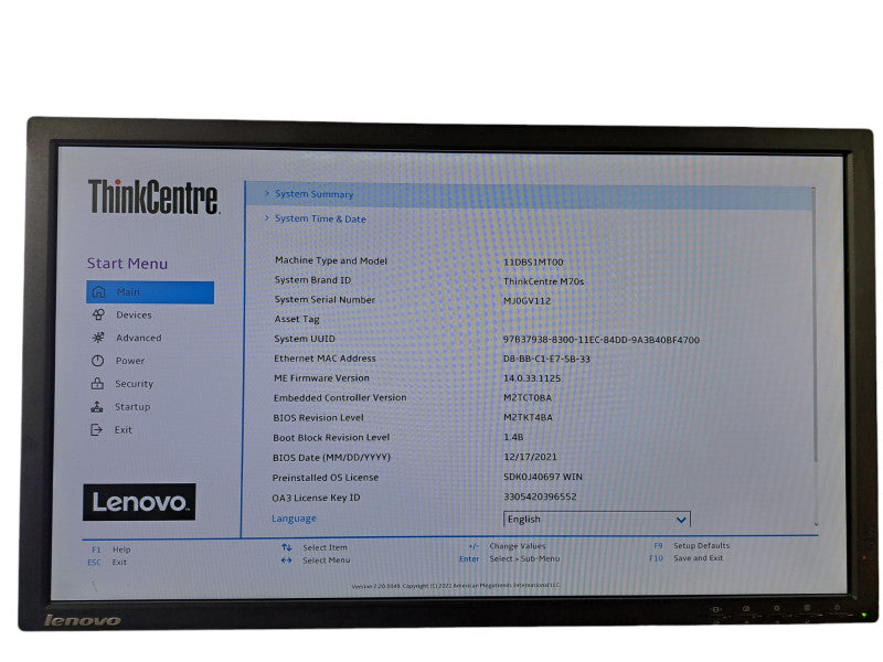 Lenovo ThinkCentre M70s | i5-10400 @ 2.90GHz 6C, 8GB DDR4, No HDD/OS