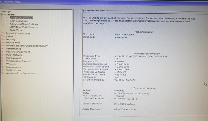 Dell OptiPlex 7050 Micro i5-6500T| 16GB RAM|120GB SSD