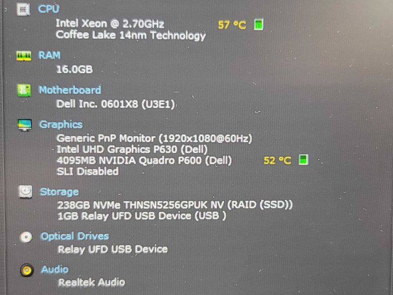 Dell Precision 3530| Xeon E-2176M| 16GB DDR4| Quadro P600| 256GB SSD β Lap200