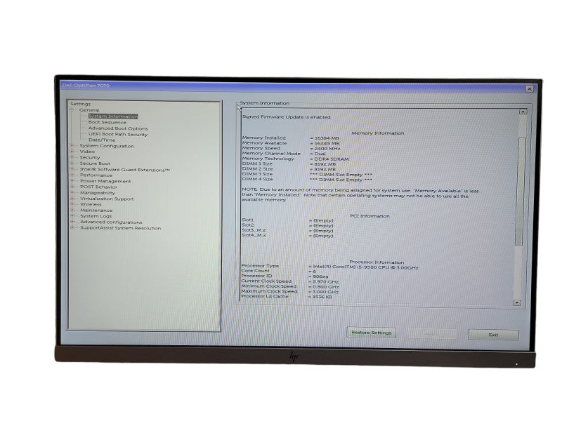 Dell OptiPlex 7070 SFF  i5 - 9500 CPU @ 3.00GHz 16GB DDR4 Ram Qθ