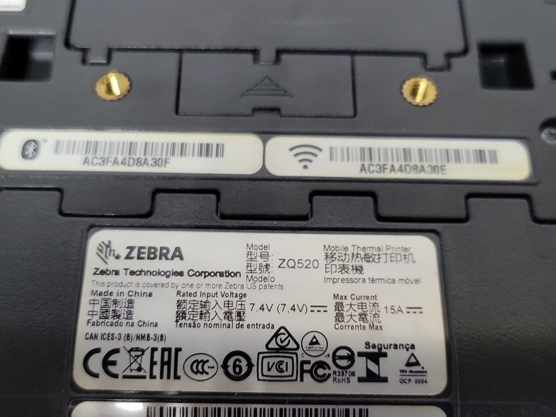 Zebra ZQ520 Mobile Barcode Thermal Printer, No Label/power adapter _