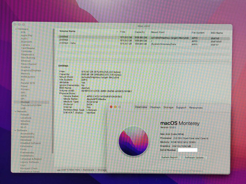 Apple Mac Mini Late 2014 (A1347), i5-4278U 2.6GHz, 8GB RAM, 1TB HDD