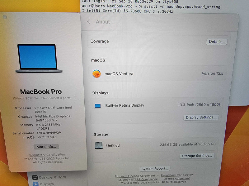 Apple MacBook A1708 13" | i5-7360U @2.3GHz | 8GB DDR3 | 250GB SSD