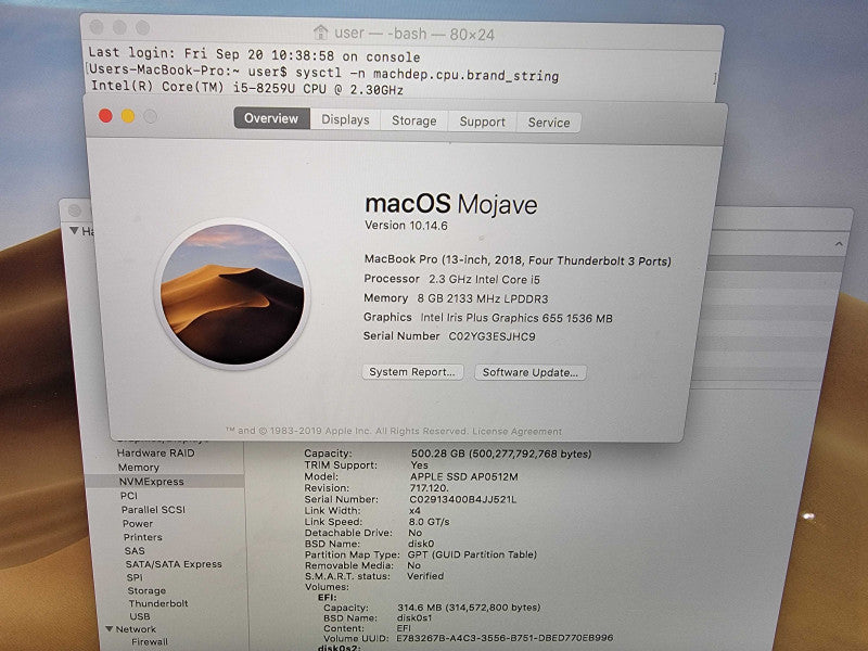 MacBook Pro Retina 13" A1989 | i5-8259U @2.3GHz | 8GB DDR3 | 500GB SSD - READ