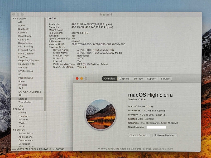 Mac Mini (Late 2014), i5-4260U 1.4GHz, 4GB DDR3, 500GB HDD, Model: A1347