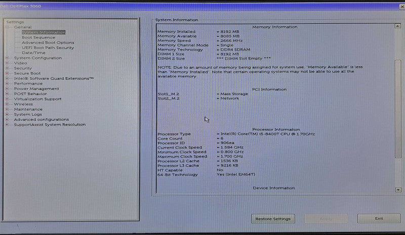 Dell OptiPlex 3060 USFF | i5-8400T @ 1.70GHz 6C, 8GB DDR4, 512GB NVMe, Wi-Fi