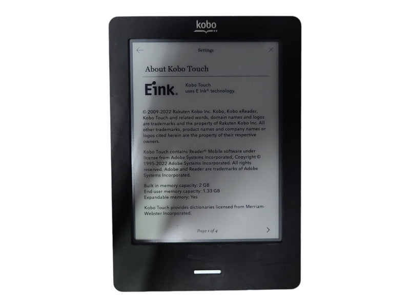 Kobo Touch eReader 6" N905C Black eBook 2GB Wi-Fi E-reader