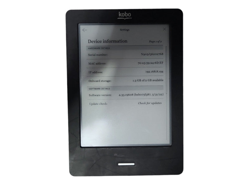 Kobo Touch eReader 6" N905C Black eBook 2GB Wi-Fi E-reader