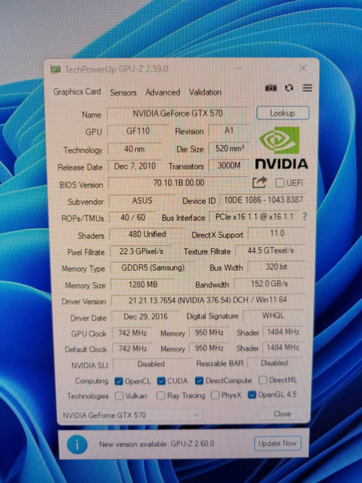 ASUS NVIDIA GTX 570 1280MB PCIE %