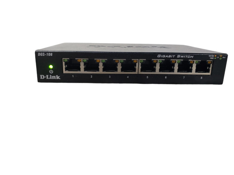 D-Link DGS-108 8 Port Gigabit Metal Unmanaged Desktop Switch W/ Power Adapter