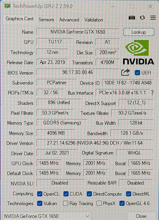 GeForce GTX 1650 4GB GDDR5 Graphics Card
