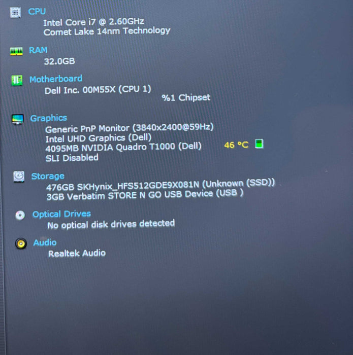 Dell Precision 5550 4KTOUCH i7-10750H QUADRO T1000 32RAM 512SSD No AC Adapter  Lap200