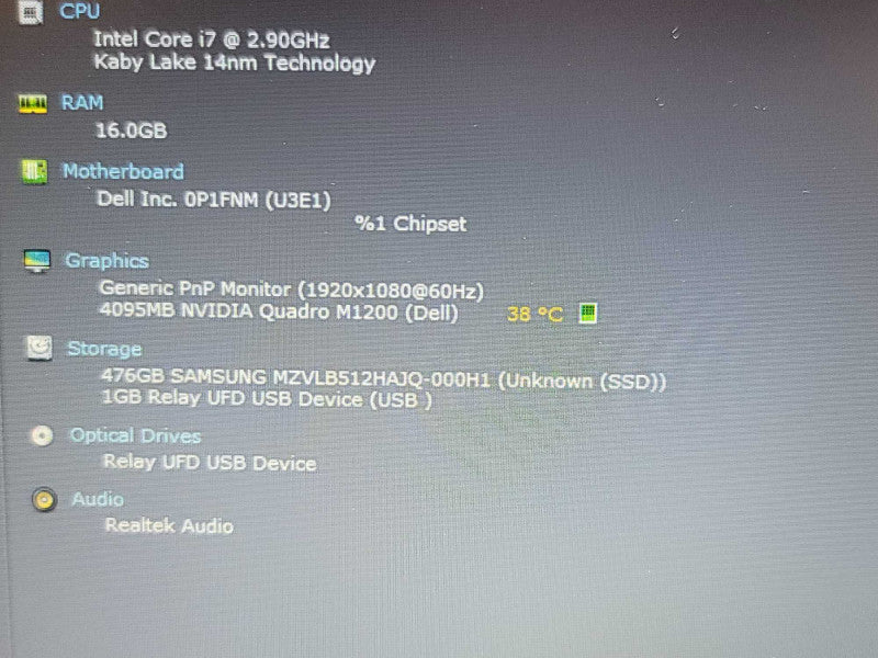 Dell Precision 7520| i7-7820HQ| 16GB DDR4| Quadro M1200| 512GB SSD READ, NO B β Lap200