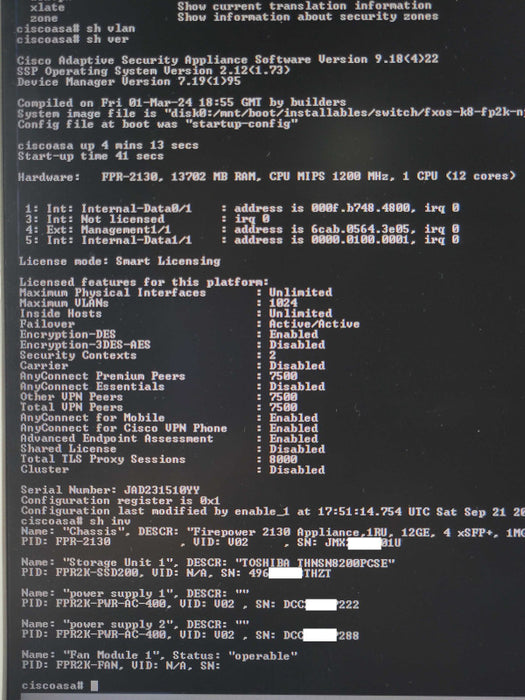 Cisco FPR-2100 Series FPR-2130 Security Appliance Firewall w/ SSD 2*PSU _