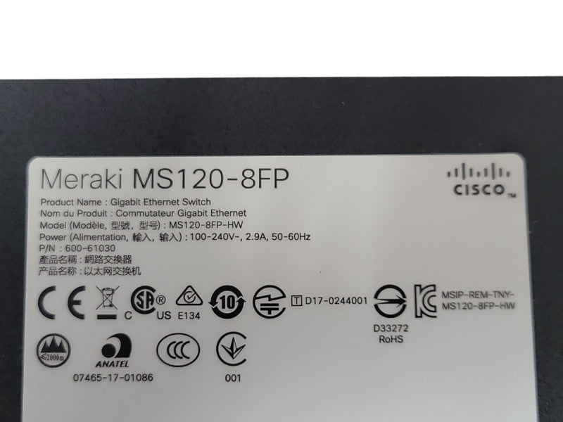 Cisco Meraki MS120-8FP 8-Port PoE Ethernet Switch *UNCLAIMED* Q_