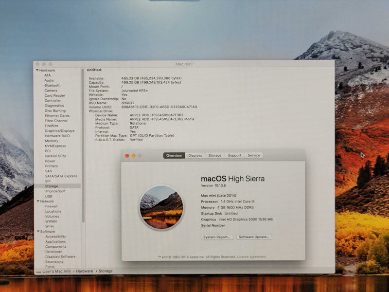 Mac Mini (Late 2014), i5-4260U 1.4GHz, 4GB DDR3, 500GB HDD, Model: A1347, SEE