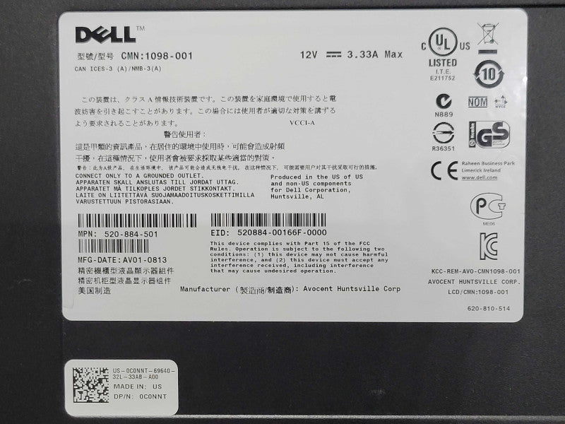 Dell FPM185 18.5" 1U Server Rack Console Monitor Keyboard C0NNT 520-884-501 _