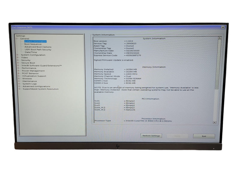 Dell Inspiron 3671 Intel Core i5 - 9400 CPU @ 2.90GHz 16GB DDR4 Ram Qθ