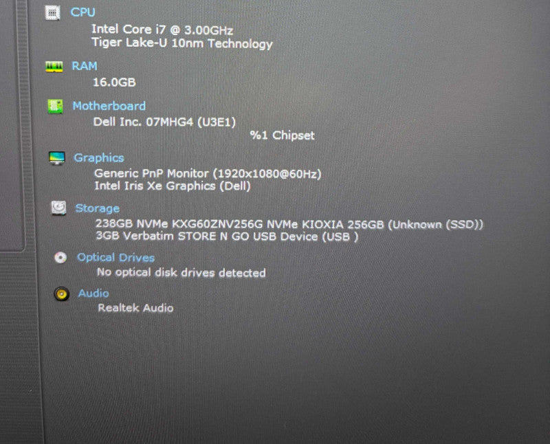 Dell Latitude 7320 i7-1185G7@3GHz 16GB RAM 256GB SSD No Power Adapter READ!