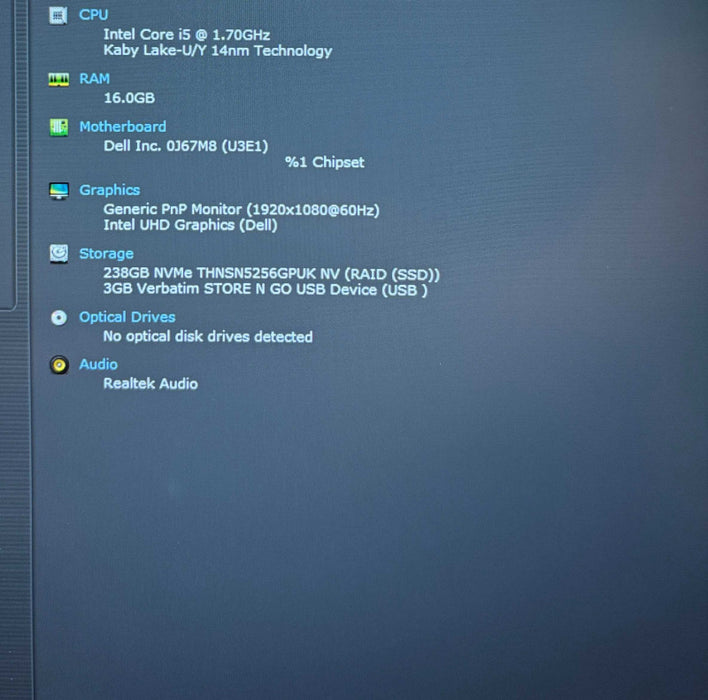 Dell Latitude 5510 Intel Core i5-10310U@1.7GHz 16GB RAM 256GB SSD   Lap200