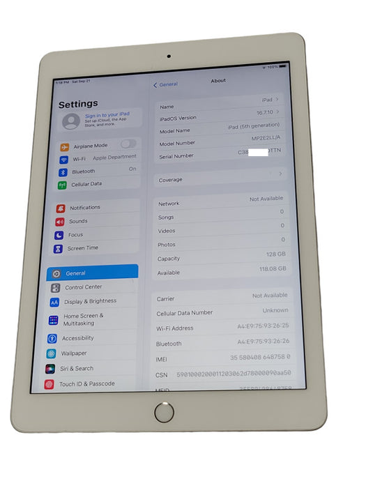 Apple ipad 5th Generation 128GB WiFi + Cellular A1823 _