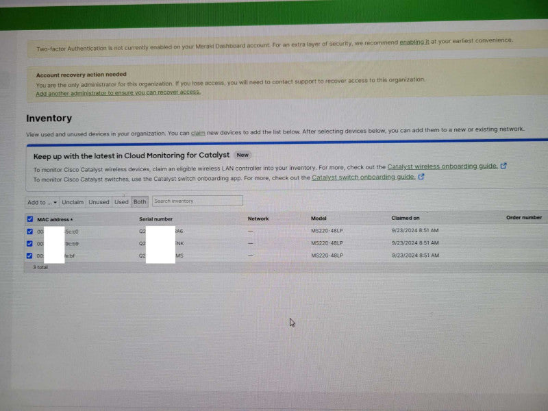 Cisco Meraki MS220-48LP 48x 1GE POE+ 4x1G SFP Port 1U Cloud Switch UNCLAI Q_