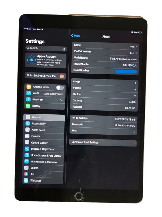 Apple iPad Air 3th - 64GB - Space gray