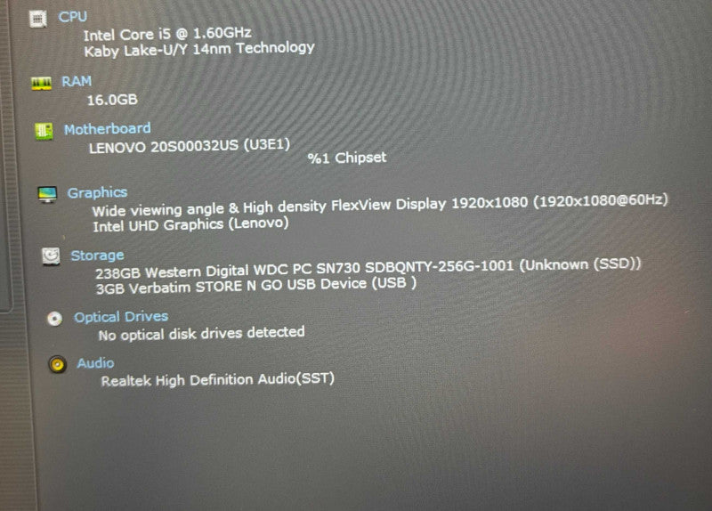 Lenovo ThinkPad T14 Gen 1 Intel Core i5-10210U@1.6GHz 16GB RAM 256GB SSD  Lap200