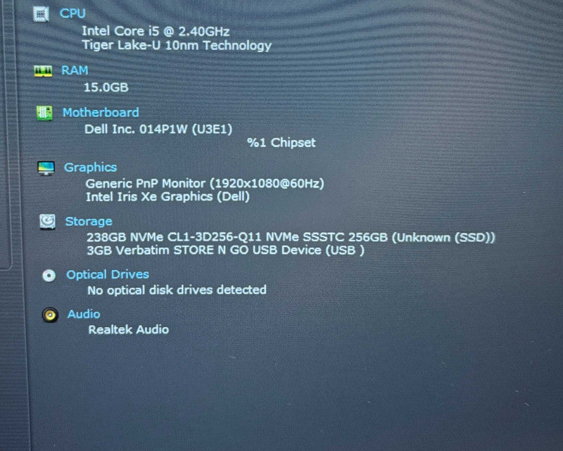 Dell Latitude 5420 Intel Core i5-1135G7@2.4GHz 16GB DDR4 RAM 256GB SSD  Lap200