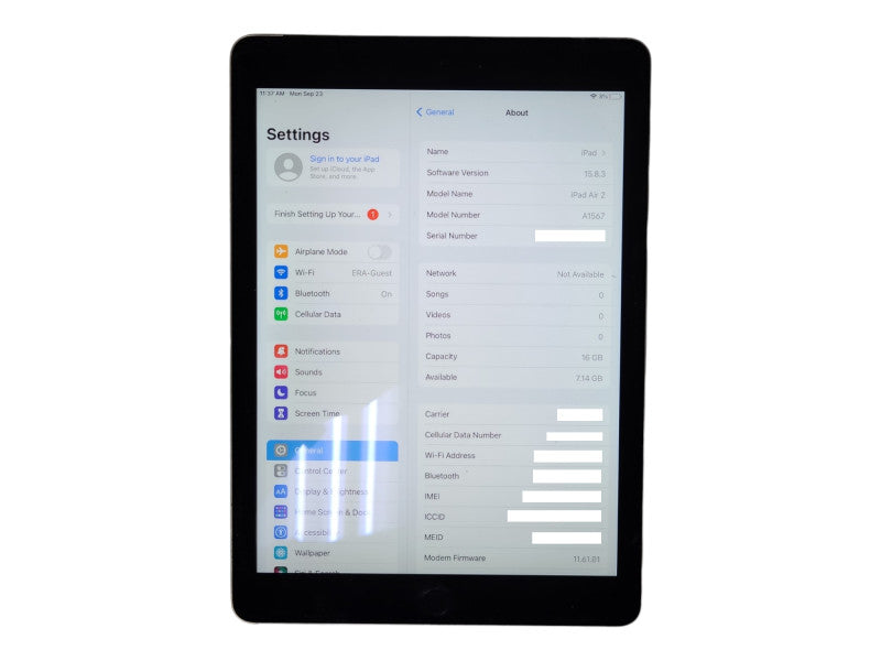 Apple iPad Air 2 16GB, Wi-Fi + Cellular, Model: A1567