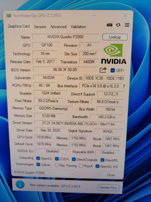 NVIDIA QUADRO P2000 5GB PCIE Q%\t %